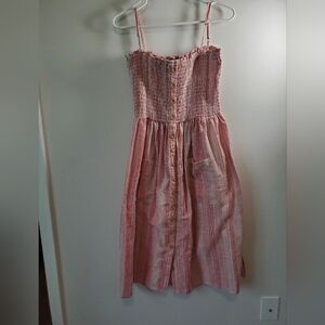 Easel Botique Pink Striped Button Detailed Smocked Dress
